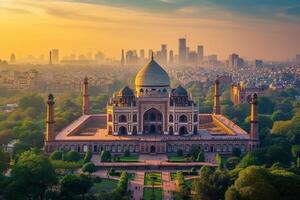 ai gegenereerd de legendarisch stad horizon van nieuw Delhi foto