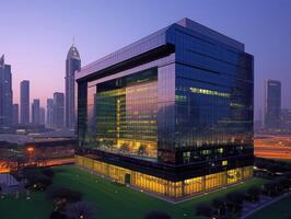 ai gegenereerd een bruisend financieel hub in de Dubai foto