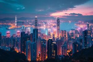 ai gegenereerd stad horizon van hong Kong foto
