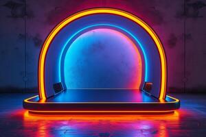 ai gegenereerd een podium met levendig neon accenten foto
