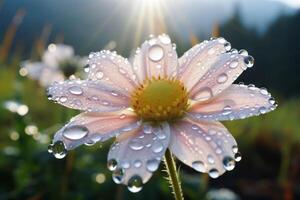 ai gegenereerd een detailopname van een alpine bloem gedekt in ochtend- dauw. generatief ai foto