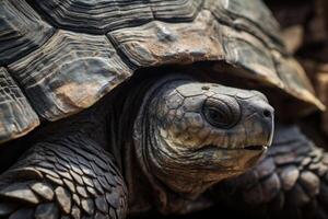 ai gegenereerd een detailopname van een schildpad oude en verweerd schelp, een testament naar levensduur en overleving. generatief ai foto