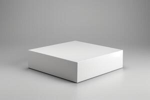 ai gegenereerd schoon en minimalistisch doos bespotten omhoog Aan een duidelijk grijs oppervlak. generatief ai foto