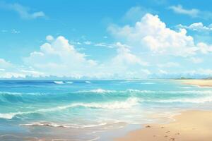 ai gegenereerd rustig strand tafereel met teder golven maken voor een sereen achtergrond. generatief ai foto
