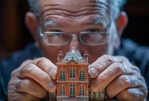 ai gegenereerd huis model- concept in de hand- foto