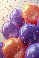 ai gegenereerd kleurrijk ballonnen gedekt in confetti foto