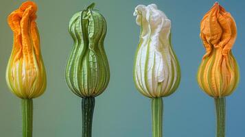 ai gegenereerd groep van bloemen Aan blauw oppervlakte foto