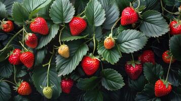 ai gegenereerd rood appels hangende van boom in regen foto