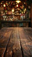 ai gegenereerd houten tafel top Bij bar foto