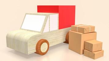 de papier doos en busje vrachtauto voor levering concept 3d weergave. foto