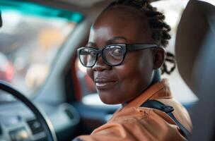 ai gegenereerd glimlachen Afrikaanse Amerikaans bestuurder foto