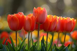 ai gegenereerd rood en geel bloemen in veld- generatief ai foto