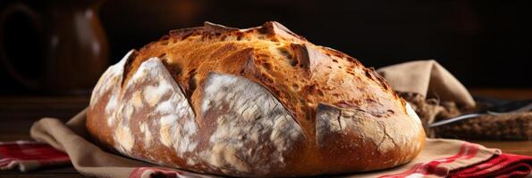 ai gegenereerd vers aromatisch brood brood met kopiëren ruimte voor tekst banier, ideaal voor voedsel Promotie foto