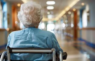 ai gegenereerd ouderen vrouw in rolstoel. regering gecontroleerd pensioen programma's foto