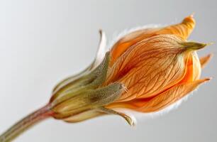 ai gegenereerd papaver knop. een detailopname van de terug van een Open goudsbloem knop foto