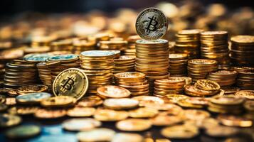 ai gegenereerd bitcoin gouden munten blockchain technologie mijnbouw concept cryptogeld investering foto