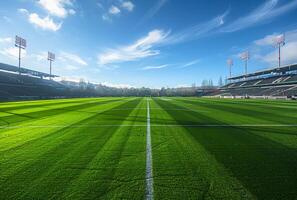 ai gegenereerd mooi groen gras veld- en de blauw lucht foto