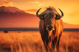 ai gegenereerd majestueus dieren in het wild. getuige de spannend stuiten op met een Afrikaanse buffel in haar natuurlijk leefgebied foto