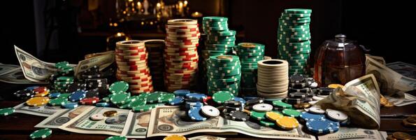 ai gegenereerd Speel casino sleuf machine spellen en winnen echt geld prijzen - conceptuele banier voor online het gokken foto