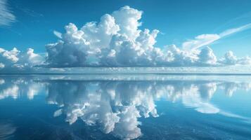 ai gegenereerd blauw lucht met wolken reflecterend in water foto