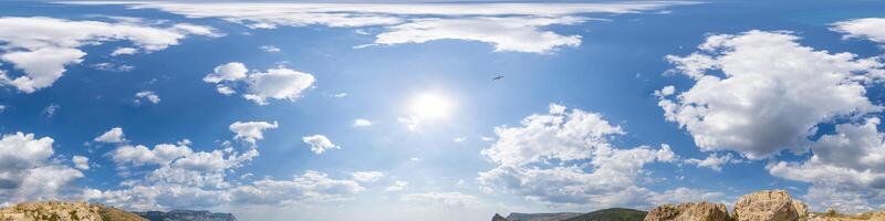 lucht een deel van panorama met wolken, zonder grond, voor gemakkelijk gebruik in 3d grafiek en panorama voor composieten in antenne en grond bolvormig panorama's net zo een lucht koepel. foto