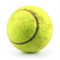 ai gegenereerd tennis bal geïsoleerd Aan wit achtergrond met schaduw. tennis bal geïsoleerd. bal voor tennis. buitenshuis werkzaamheid foto