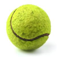 ai gegenereerd tennis bal geïsoleerd Aan wit achtergrond met schaduw. tennis bal geïsoleerd. bal voor tennis. buitenshuis werkzaamheid foto