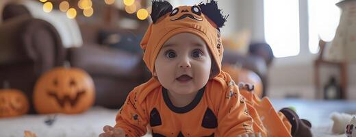ai gegenereerd babys eerste halloween bouwen kostuums foto