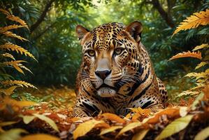 ai gegenereerd jaguar - dier, jaguar in de oerwoud, mooi schot van een Afrikaanse luipaard - jaguar foto