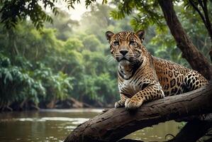 ai gegenereerd jaguar - dier, jaguar in de oerwoud, mooi schot van een Afrikaanse luipaard - jaguar foto