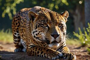 ai gegenereerd jaguar - dier, jaguar in de oerwoud, mooi schot van een Afrikaanse luipaard - jaguar foto