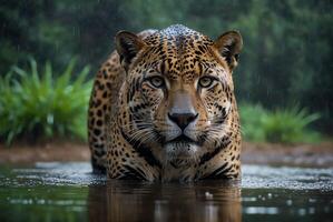 ai gegenereerd jaguar - dier, jaguar in de oerwoud, mooi schot van een Afrikaanse luipaard - jaguar foto