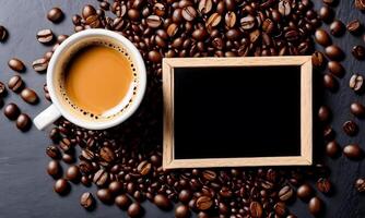 ai gegenereerd koffie kop mockup ontwerp, koffie kop mockup Aan koffie bonen, heet koffie achtergrond, blanco koffie kop testmodellen, papier koffie Tassen foto