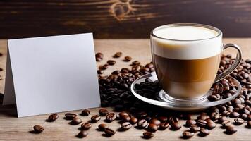 ai gegenereerd koffie kop mockup ontwerp, koffie kop mockup Aan koffie bonen, heet koffie achtergrond, blanco koffie kop testmodellen, papier koffie Tassen foto