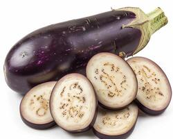 ai gegenereerd geheel aubergine met plak geïsoleerd Aan wit achtergrond. detailopname schot. foto