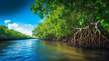 ai gegenereerd mangrove Woud natuur achtergrond foto