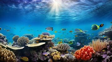 ai gegenereerd marinier leven en koraal riffen achtergrond foto
