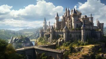 ai gegenereerd middeleeuws kastelen en koninkrijken spel achtergrond foto