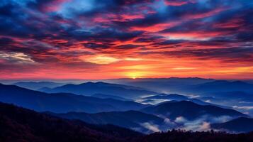 ai gegenereerd berg zonsopkomst en zonsondergang patronen achtergrond foto