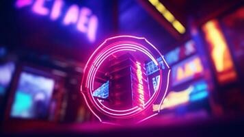 ai gegenereerd neon teken bokeh achtergrond foto