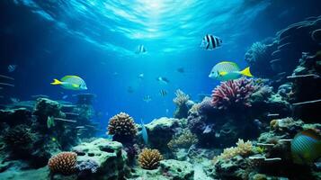 ai gegenereerd oceaan leven onderwater- achtergrond foto