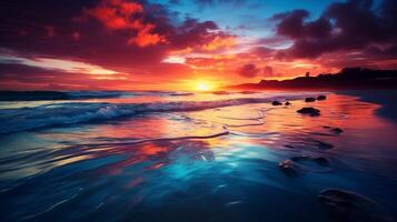 ai gegenereerd oceaan zonsondergang reflecties achtergrond foto
