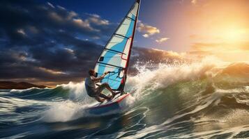 ai gegenereerd oceaan het windsurfen achtergrond foto