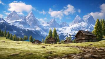 ai gegenereerd perfect voor alpine leven en dorp themed ontwerp foto