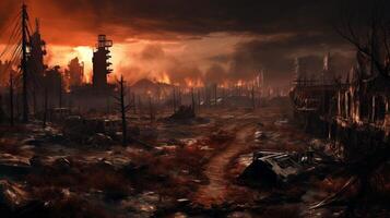 ai gegenereerd post nucleair apocalyptisch wereld gaming achtergrond foto