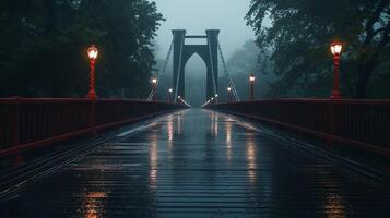ai gegenereerd regenachtig brug bezienswaardigheden bekijken achtergrond foto