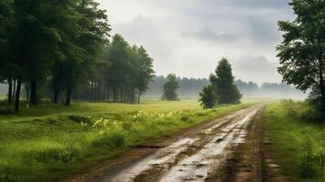 ai gegenereerd regenachtig land weg reizen achtergrond foto