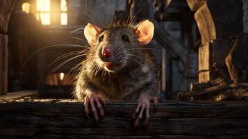 ai gegenereerd een Rat is staand Aan top van een log foto