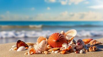 ai gegenereerd schelpen en strandjutten achtergrond foto