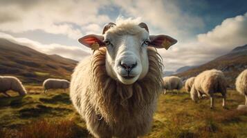 ai gegenereerd een schapen is staand in een veld- met andere schapen foto